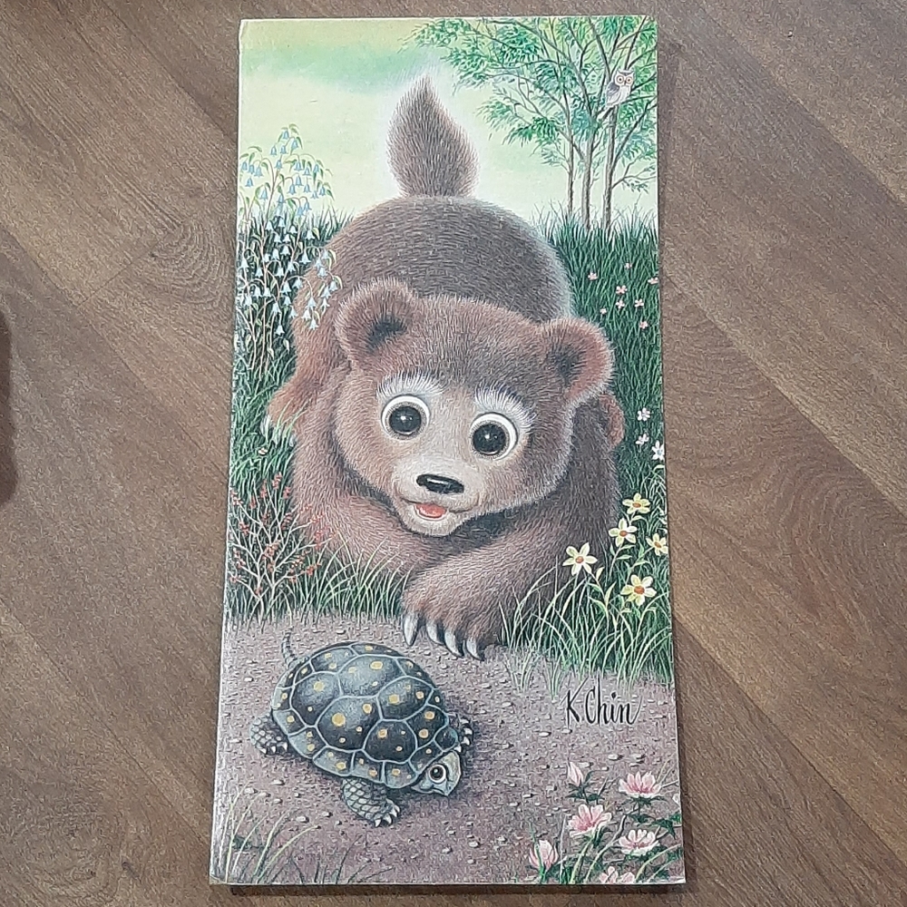Vintage Cuddly Cuties K Chin Big Eye Bear Large Art Print Board 12" x 24"